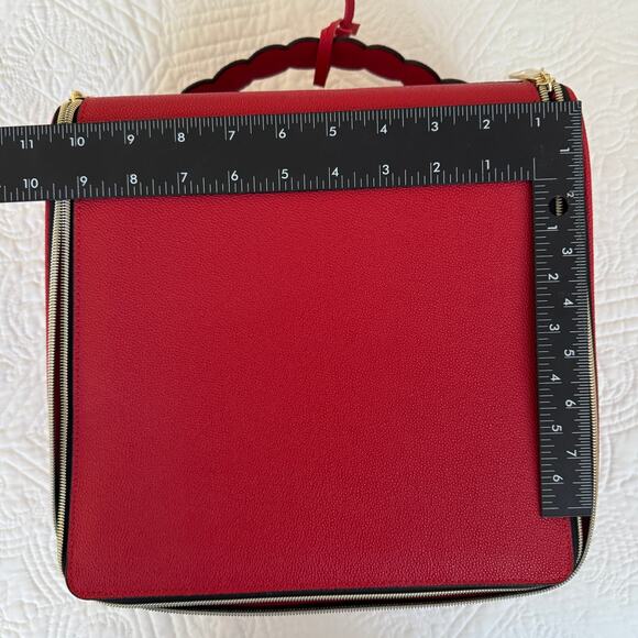 Estee Lauder Red Faux Leather Train Case Travel Makeup Bag - Picture 8 of 10